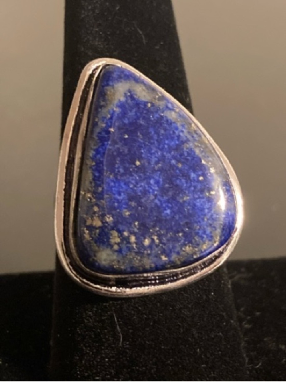 Sterling Silver Lapis Teardrop Ring in Deep Blue size 9